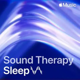 Обложка Apple Music: фиолетово-синяя волнообразная графика с надписью «Sound Therapy Sleep», оформление плейлиста для сна.