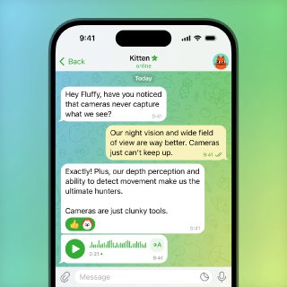Скриншот чата в Telegram на iPhone: видны текстовые сообщения и волновая форма голосовой записи в интерфейсе переписки.