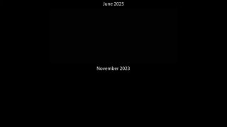Сравнительный кадр из ролика: тёмный экран с надписями дат «June 2025» и «November 2023», показывающий визуальную разницу между версиями.