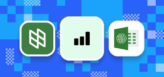 Иллюстрация: иконки трёх AI-инструментов для работы с табличными данными на синем фоне с геометрическим узором.