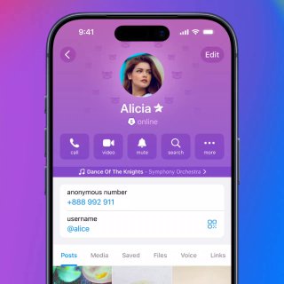 Скриншот интерфейса Telegram с профилем и новым дизайном Liquid Glass на экране смартфона, виден профиль и элементы UI.