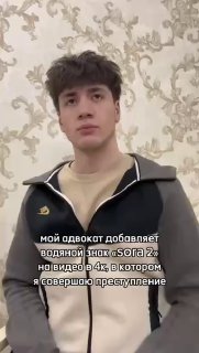 Кадр вертикального видео: молодой человек на фоне узорных обоев; на фото виден текст о добавлении водяного знака «SORA 2» к видео.