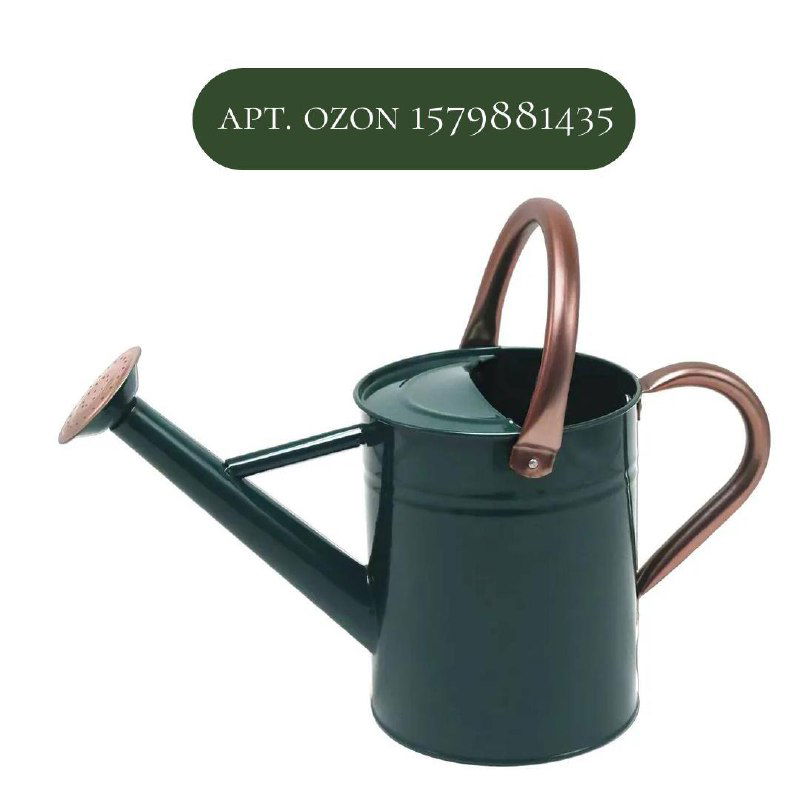 Классическая тёмно-зелёная металлическая леечка с медными ручками и розеткой; изображение с подписью «арт. OZON 1579881435».