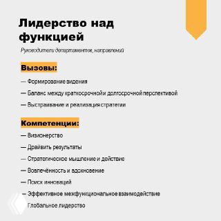 Слайд «Лидерство над функцией»: формирование видения, баланс краткосрочной и долгосрочной перспективы, стратегическое мышление и поиск инноваций.