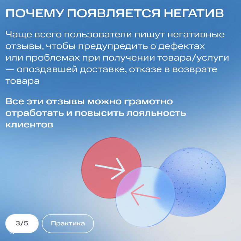 Слайд «Почему появляется негатив» с текстом о причинах отрицательных отзывов и рекомендацией корректно работать с претензиями клиентов