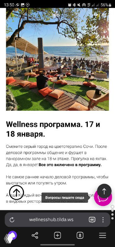 Участники на открытой террасе у моря: практическая сессия и общение на свежем воздухе, атмосфера велнесс‑тревела и отдыха.