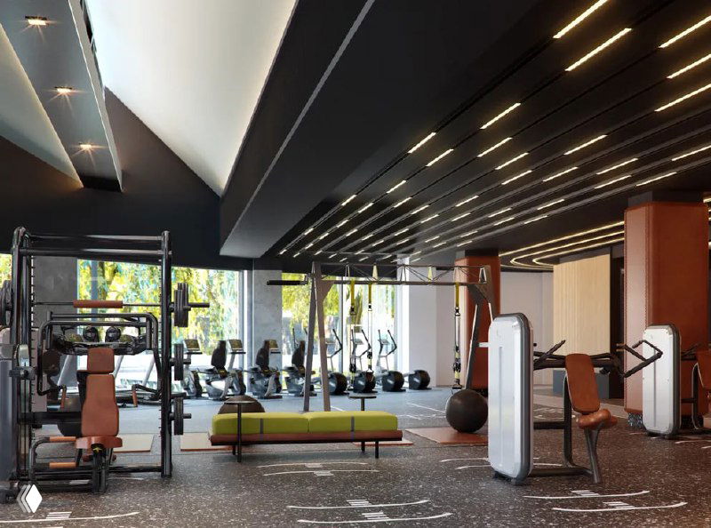 Зал Fitness Lab отеля SIRO: просторное фитнес‑пространство с тренажёрами, зонами функционального тренинга и большими окнами для естественного света.