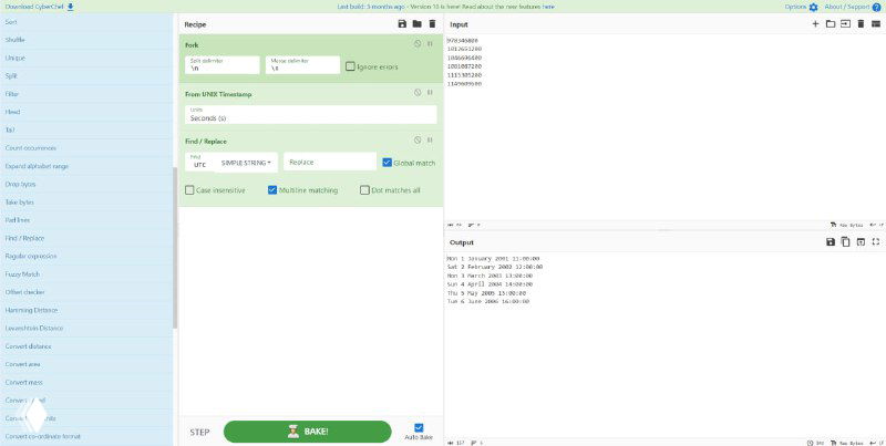 Скриншот интерфейса CyberChef: рабочая область с блоками операций, поле ввода и область вывода, пример сохранённого «рецепта».