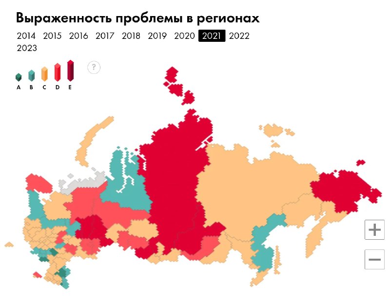 Иллюстрация картографического анализа: окрашенные регионы России показывают относительную выраженность проблемы ВИЧ по годам исследования.
