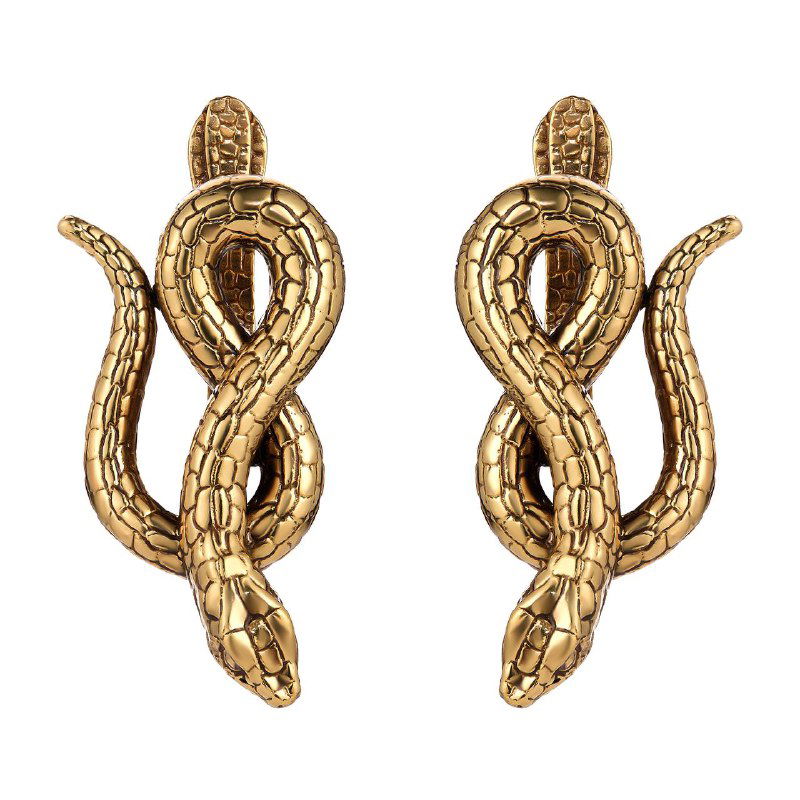 Пара золотых серёг в форме змеи Fiore di Firenze на белом фоне — детальная съёмка дизайна и фактуры металла для каталога.