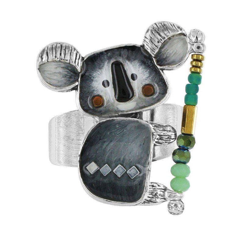 Кольцо TARATATA в форме коалы с декоративными бусинами и эмалевыми деталями — оригинальное украшение в стиле авторской бижутерии.