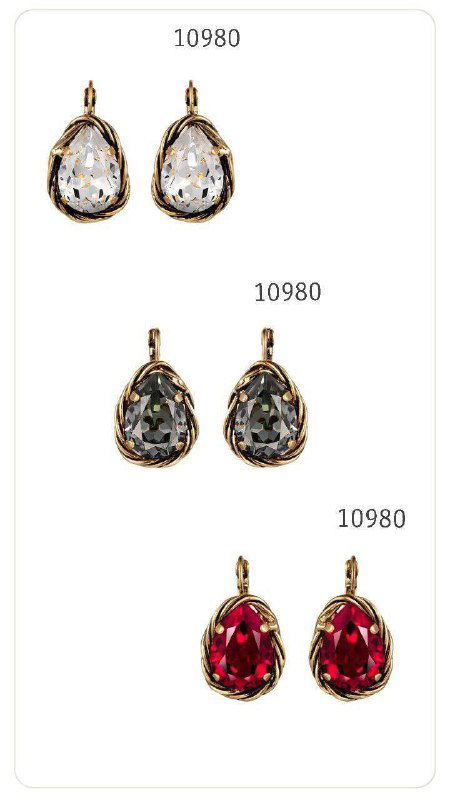 Каталожные варианты овальных и каплевидных кристаллов в оправах Claudio Canzian, показаны размеры и артикулы на белом фоне для выбора.