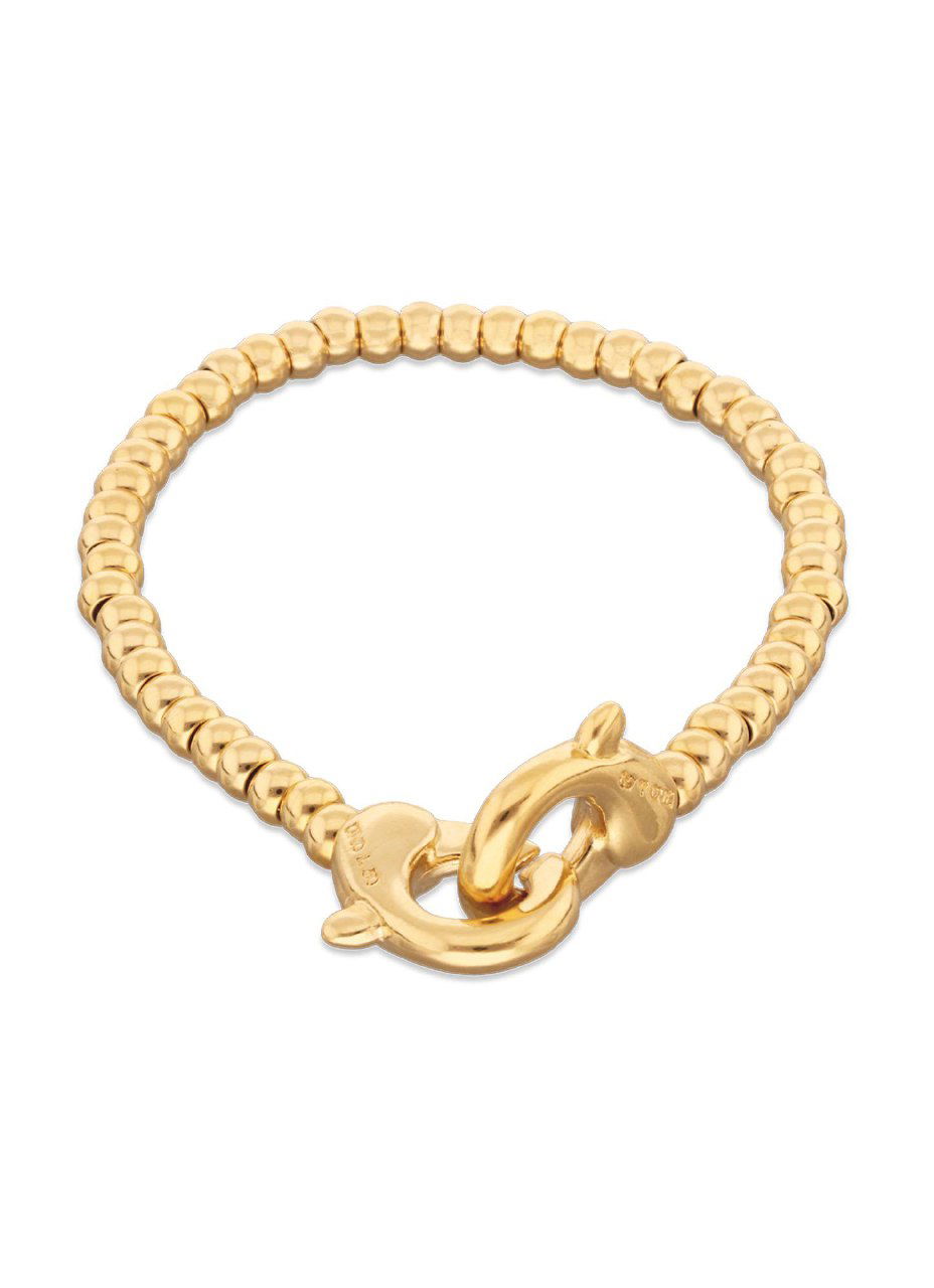 Золотистый браслет-нитка с мелкими бусинами и позолоченным карабином Ser Inseparable — демонстрация текстуры и цвета металла.