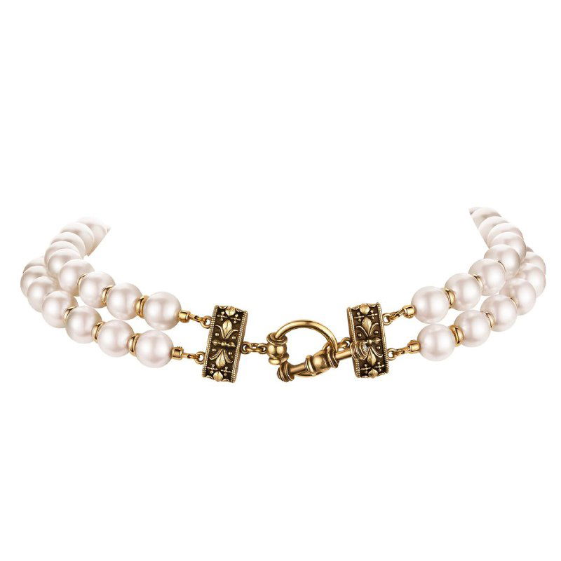 Короткая нить жемчуга Fiore di Firenze — крупный план застёжки и декоративных элементов на белом фоне, демонстрация качества фурнитуры и жемчуга.