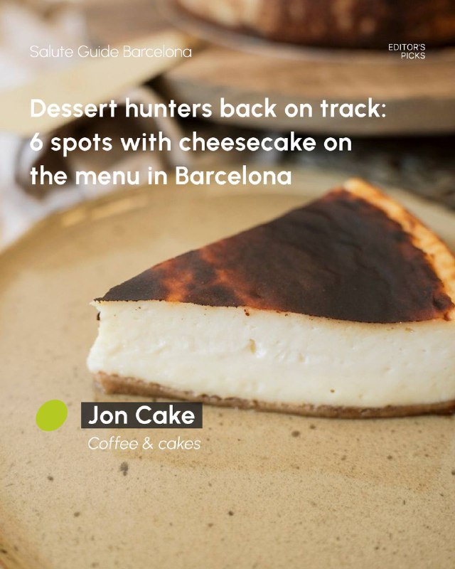 Close view of a thick wedge of baked cheesecake on a plate, shallow depth of field, café interior blurred behind the dessert.