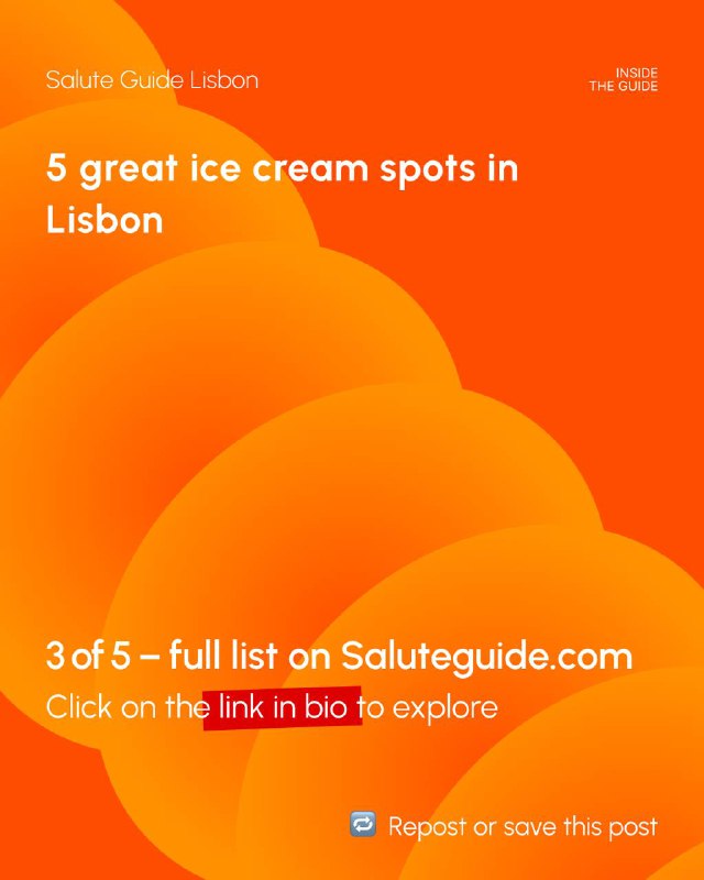 Graphic promotional slide with bold orange shapes and overlay text indicating '3 of 5' and a prompt to visit the Salute Guide for the full list.