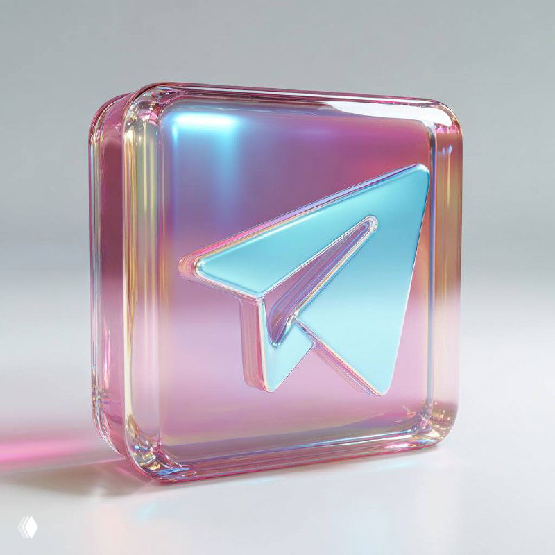 3D-логотип Telegram: бумажный самолётик в прозрачном кубе с пастельными градиентами — визуал для соцсетей.