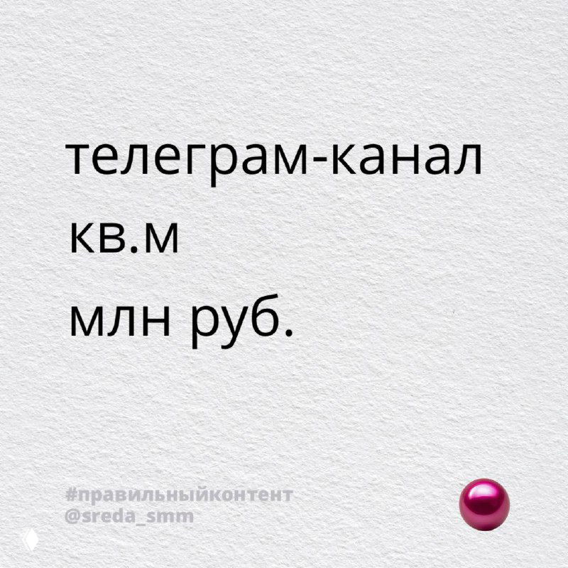 Карточка с надписями «телеграм-канал кв.м млн руб.» на фактурном белом фоне — иллюстрация типичных сокращений и оформления данных в объявлениях о недвижимости.