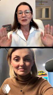 Видеоэфир: Светлана Тошич (в белой блузе) и Ксения Шумская (в коричневом свитере) на видеосвязи, обсуждают поиск и требования к няням