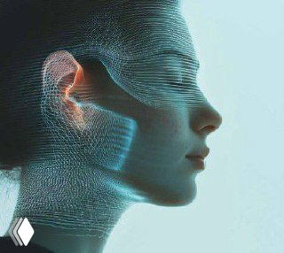 Художественное изображение профиля человека с цифровой сеткой и подсветкой возле уха, символизирующее нейротехнологии и диагностику.