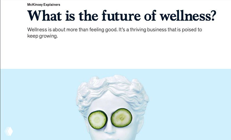 Иллюстративное изображение: бюст с огуречными кружочками на глазах на пастельном фоне — визуальная метафора wellness в отчёте McKinsey.