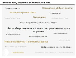 Фрагмент слайда: облако ключевых приоритетов и стратегий здравоохранения на 2025 год — фокус на инвестициях, кадровых рисках, маркетинге и автоматизации процессов.