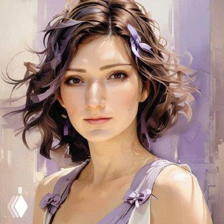 Художественный портрет молодой женщины в пастельных тонах, крупный план лица, мягкое освещение и ленты в волосах.