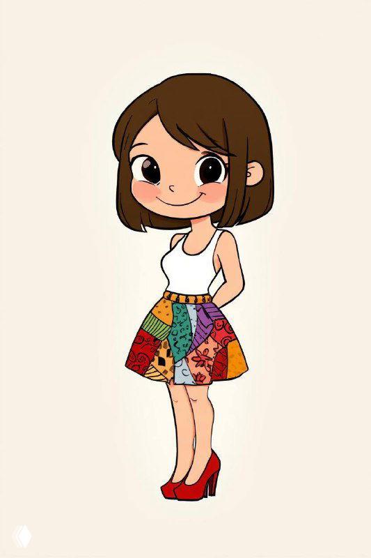 Иллюстрация: стилизованная девушка в цветной юбке и белой майке на светлом фоне — визуал для поста о тревоге и балансе между работой и семьёй.