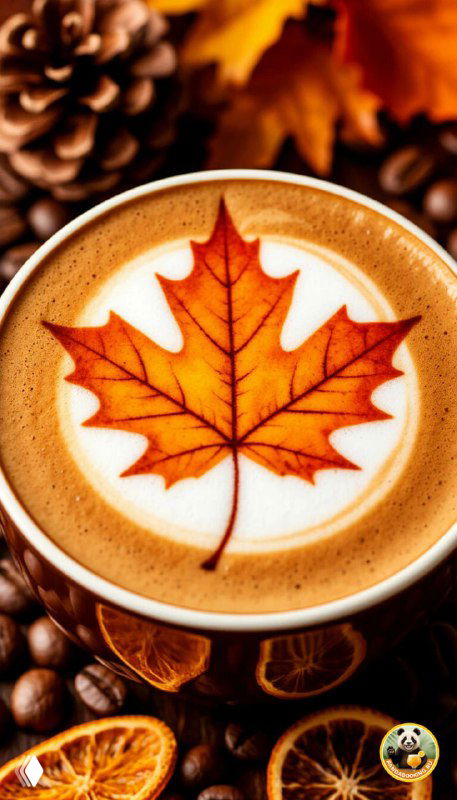 Обои: капучино с узором из осеннего листа на пене, украшение из шишек — тёплые осенние мотивы для экрана.