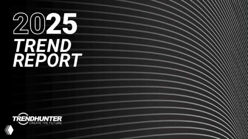 Чёрно-белая обложка отчёта Trendhunter 2025 с надписью «2025 TREND REPORT» и волнистыми линиями в минималистичной графике