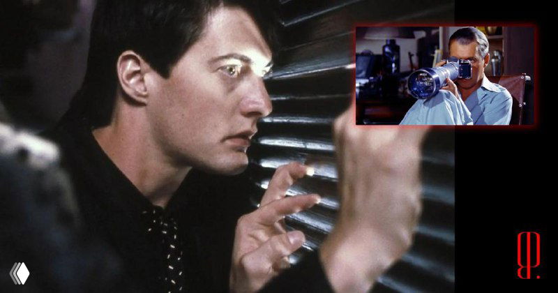 Кадр из фильма: мужчина в полутёмной комнате прижимает руку к стеклу, отражения и контрастный свет; в углу вставка с камерой.