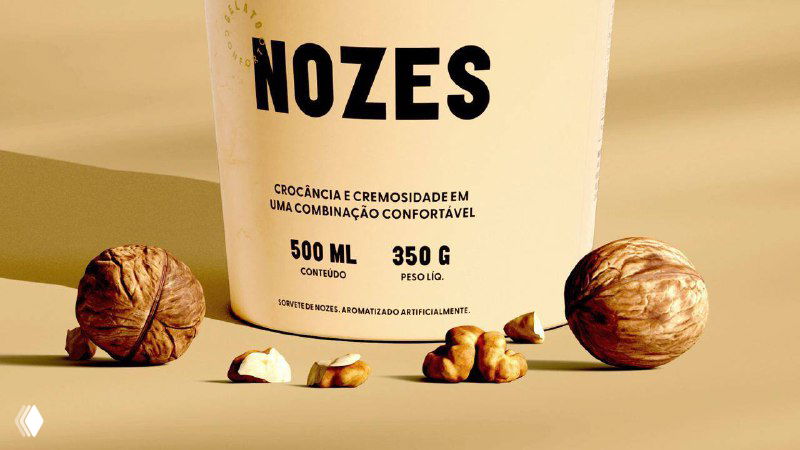 Крупный план упаковки с надписью NOZES: минималистичная этикетка, нейтральная палитра и внимание к типографике в айдентике La Mia.