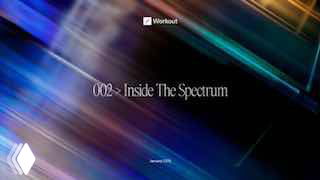 Презентационный слайд проекта Inside The Spectrum от Media.Work: абстрактные диагональные цветовые полосы, глубокие градиенты и световые блики на тёмном фоне.