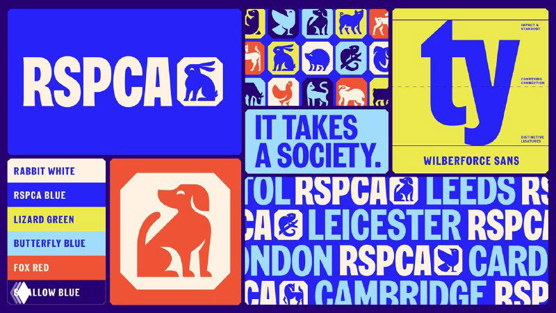 Панель с цветовой палитрой, логотипом и образцами иконок животных, демонстрация правил применения айдентики и фирменных элементов.