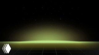 Абстрактный тёмный фон с зелёным свечением над сеткой внизу; декоративная иллюстрация, сопровождающая анонс приложения Droppable.