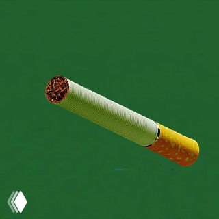 Плавающее сигарообразное тело на однотонном зелёном фоне — минималистичная сюрреалистическая композиция с детально прорисованным срезом табака.