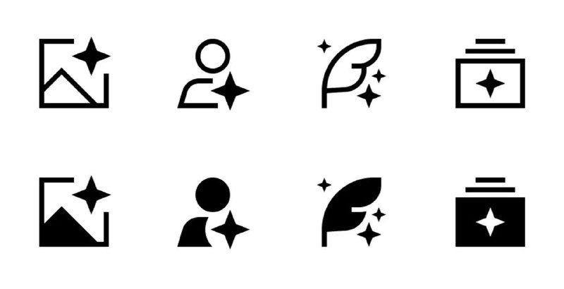 Превью‑сетка набора Icons for AI: 106 чёрно‑белых SVG‑иконок размером 16×16 px для интерфейсов нейросетей — разные символы.