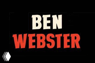 Контрастная леттеринговая надпись «Ben Webster» на чёрном фоне и силовом расположении букв, винтажный стиль афиши.