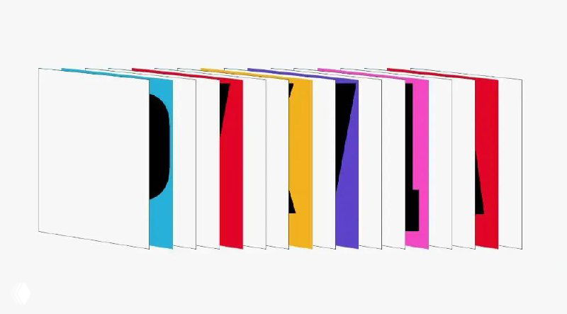 Минималистичная композиция из серии переплётов или плакатов с белыми лицевыми сторонами и яркими разноцветными корешками, иллюстрация к лонгриду о дизайнере.