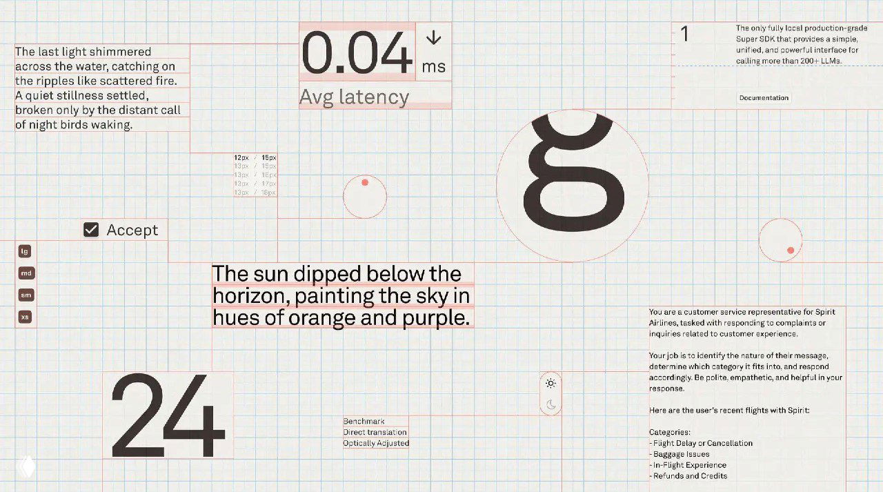 Графический макет на клетчатой сетке с типографическими образцами, цифрой 24, сеткой и заметками о ритме, кегле и визуальной иерархии.