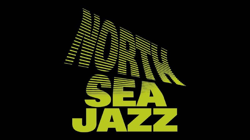 Чёрный фон с крупной волнообразной надписью «NORTH SEA JAZZ» в ярко‑салатном цвете, пример кинетической типографики для айдентики, подходящий для анимации и сценических визуалов.