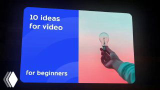 Экран с примером слайда: синие и розовые панели, рука держит лампочку и текст «10 ideas for video for beginners», иллюстрация оформления слайдов.