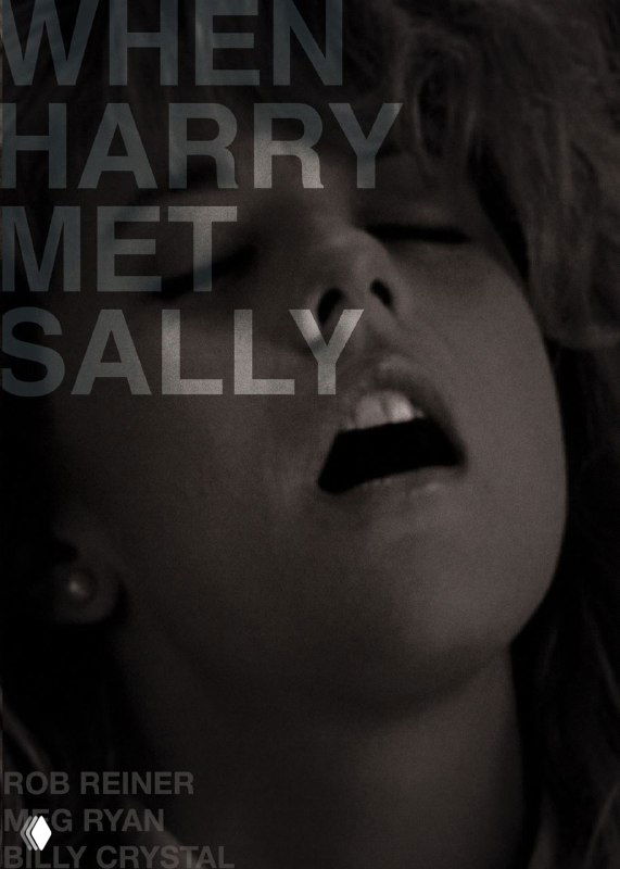 Тёмный монохромный постер «When Harry Met Sally» с крупной наложенной типографикой на лице; лаконичная графика из серии работ Маджарича.