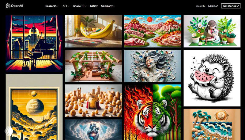 Коллаж из примеров изображений, сгенерированных нейросетью: разные сюжеты и стили, иллюстрация возможностей DALL‑E 3.