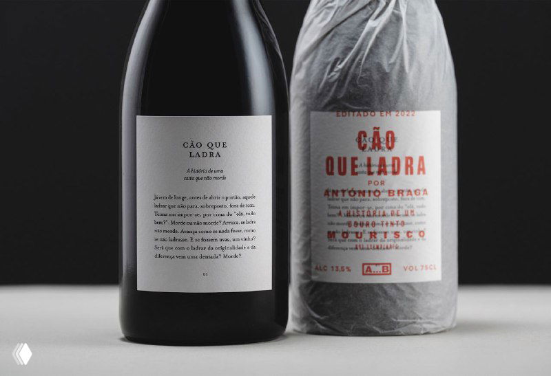 Две бутылки вина рядом: одна в шёлковой обёртке, вторая с видимой бумажной этикеткой — сочетание упаковки и основной этикетки бренда.