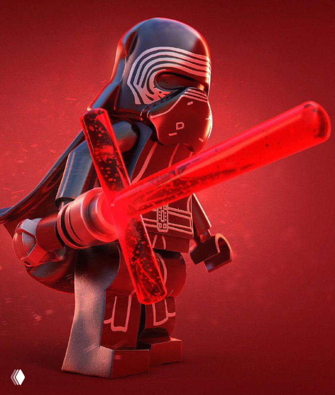 Стиллизованная фигурка в образе рыцаря с светящимся лазерным мечом, комбинирующая пластмассовую игрушечную эстетику и высокую детализацию материалов.