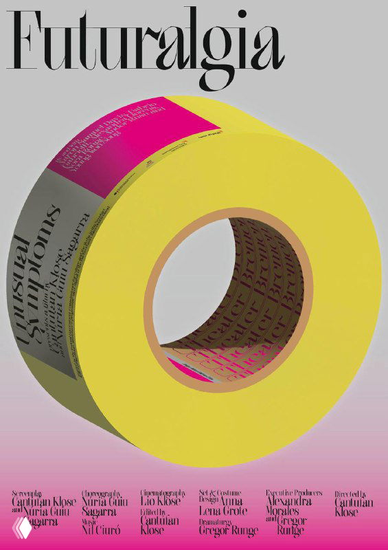 Яркий постер с крупной типографикой и геометрическим объектом: жёлтый рулон на градиентном фоне, пример брутального дизайна.