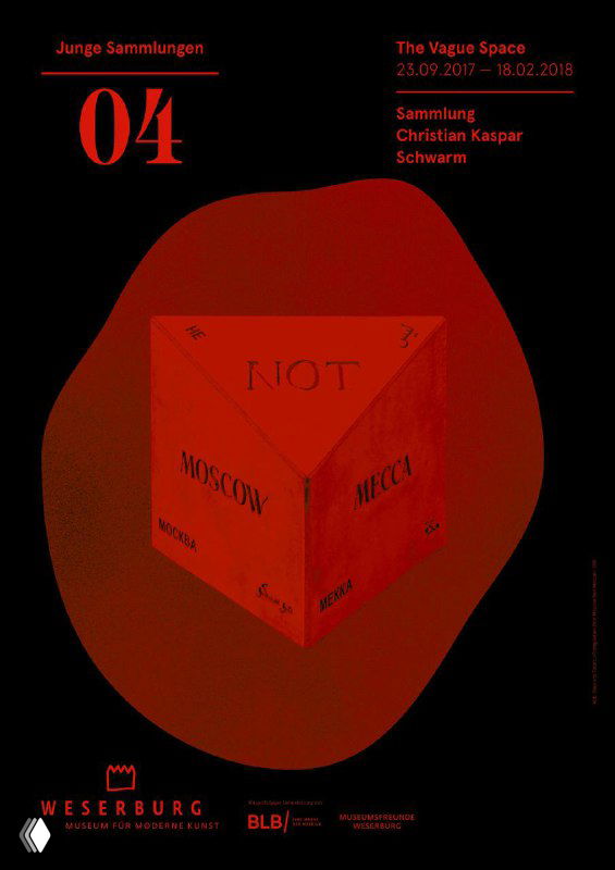 Тёмный плакат с красным геометрическим кубом и минимальным текстом — мрачная, экспериментальная визуальная концепция в постерном формате.