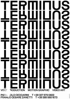 Монохромный постер с повторяющейся типографией TERMINUS в строгой чёрно‑белой сетке; пример минималистичной типографической композиции.