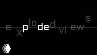 Титульный кадр короткометражного фильма «Exploded Views»: чёрный минималистичный фон, белые разнесённые буквы и абстрактная типографика, стилизованное название.